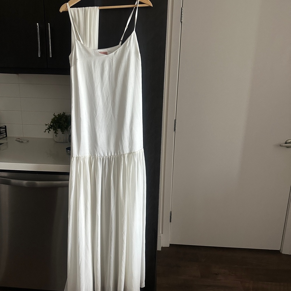 Dalia White Maxi Slip Dress with Gathered Skirt
